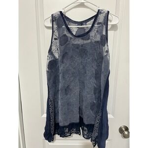 Simply Couture Women Blue Lace Overlay Tank Top Tunic